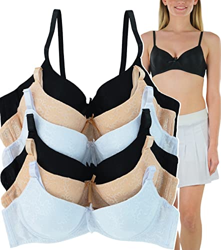 ToBeInStyle Girl's Junior Pack of 6 Wired Push-Up Padded Bras with Adjustable Straps