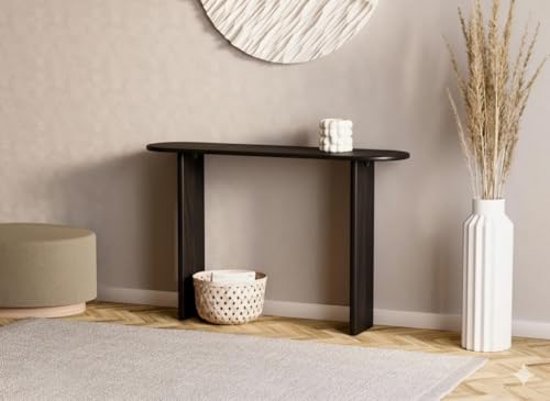 Image of Furniture Modern Solid Wood Console Table with Rounded Edges, Natural Finish, Minimalist Scandinavian Style Entryway Furniture Set for (Style 1, Walnut, 100x30x70)