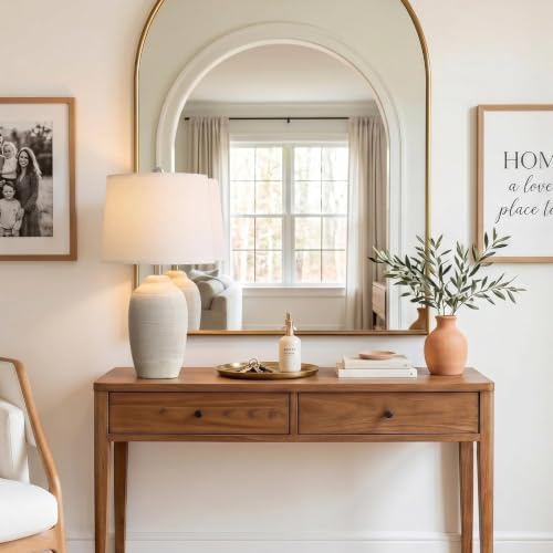 Image of 24.5 inch Vintage Ceramic Table Lamp Single-Rustic Boho Accent Nightstand Lamps for Bedroom, Living Room, Entryway-Small Textured Bedside Lamps, Modern Farmhouse Table Lamps for Home Decor Beige