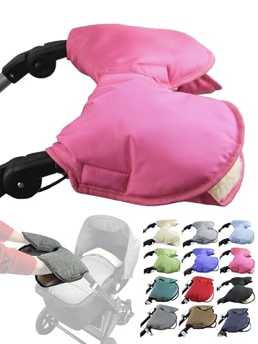 Manoplas de manopla para cochecito, manoplas para cochecito, con lana de cordero, impermeable, cortavientos, tamaño universal para cochecito, remolque de bicicleta, 2 piezas (rosa uni)