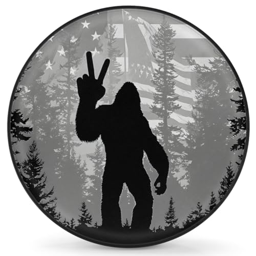 Image of Spare Tire Cover Bigfoot American Flag Wheel Covers Protectors Waterproof Dust-Proof Universal Fit Trailer, RV, SUV and Many Vehicle (17 inch for tire Diameter 31.49 inch-32.67 inch)