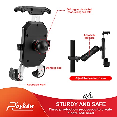 Roykaw Golf Cart Phone Mount Holder For Ezgo/Club Car/Yamaha/Icon/Advanced Ev Models, Upgrade Quick Release & One-Touch Lock, Compatible With Iphone/Galaxy/Google Pixel/Motorola/All 4.7"-6.8" Devices #TOP5
