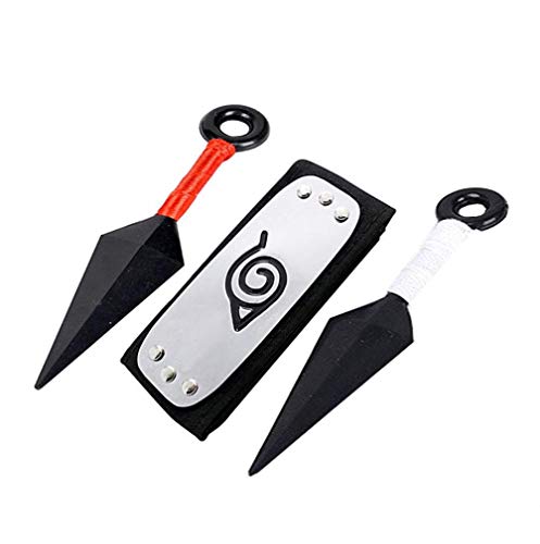 Konoha Leaf Village Ninja Shinobi Cosplay Headband with Red and White Ninja Weapons Props Small Kunai Plastic Toy