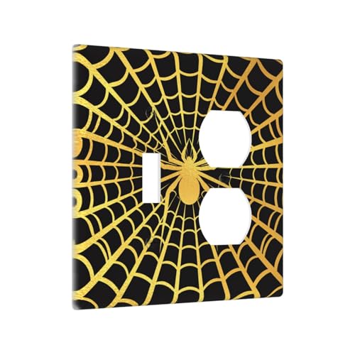 Decorative Outlet Covers Black Background with Golden Spiderweb Spider 2 Gang Outlet Cover Wall Plate Single Toggle Duplex Light Switch Cover Plate Switch Plate Covers