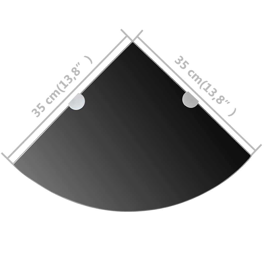 Étagères d Angle murales en Verre Noir 35x35 cm, 2 pièces, avec Supports chromés, pour Tablette d Exposition, Cuisine Salle de Bain Salon