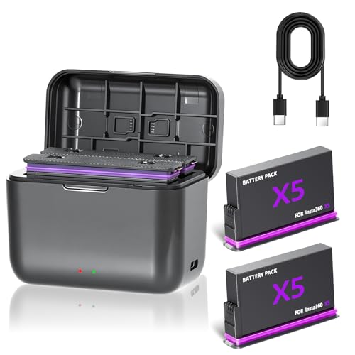 2 Pack Battery Compatible with Insta 360 X5 Battery 2800mAh Insta 360 X5 Batteries and 2-Slot USB-C Fast Charger Designed Specifically for Insta 360 X5 Action Camera