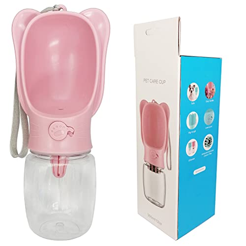 Bouteille d'eau pour Chien Portable,Pourde Portable pour Animaux,avec Gobelet et Bouton étanche pour la Marche en Plein air,la randonnée,Les VVoyages,Le Plastique de Qualité Alimentaire (350ml, Rose) Cover