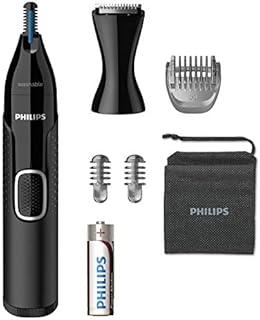 Philips Series 5000 NT5650/16 Trymer do brwi, nosa i uszu, pełny komfort bez wyrywania, system Protective Guard, możliwość mycia w wodzie, bateria AA, 2 nasadki do brwi, etui, czarny