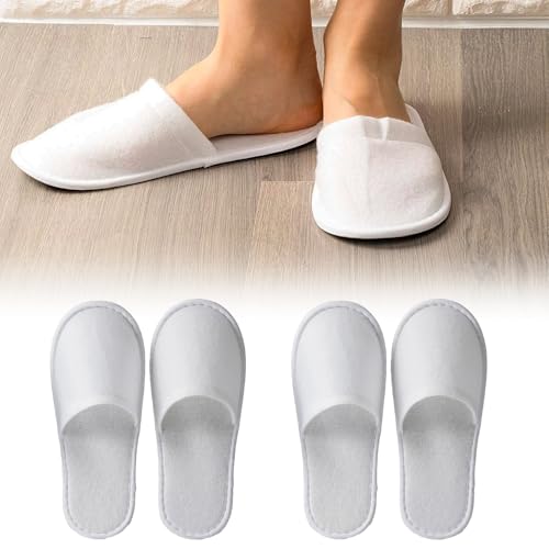 Oykrueats 4 Paar Hotelslipper Einweg Weiße,Gästehausschuhe set Leinensohle,Hotelschlappen Korallensamt,Einmal Hausschuhe Durchschnittsgröße,Gäste Einmal Hausschuhe für Reise, Spa, Sauna und Zuhause