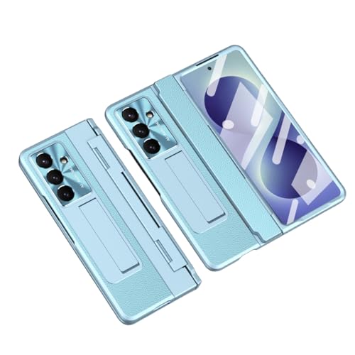 Étui en cuir pour Samsung Galaxy Z Fold 7 protecteur écran antichoc bleu