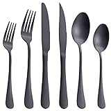 Joincook Matte Black Silverware Set,Stainless Steel Flatware,24 Pieces Set Cutlery Utensils Set...