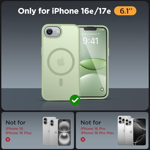 Image of Miracase for iPhone 16e case & iPhone 17e Case for MagSafe [with 2x9H+ Screen Protectors] TOP Military-Grade Protection Shockproof with Velvet Touch for iPhone 16e /17e Phone Case 6.1 inch, Light Green