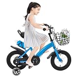 Chelngveo Fahrrad 12 Zoll, Kinderfahrrad Upgraded mit verstellbarem Sitz, Dualbremsen und Stützrädern, Trainingsfahrrad für Jungen & Mädchen, Höhenverstellbarer, Geeignet für Anfänger Fahrer (Blau)