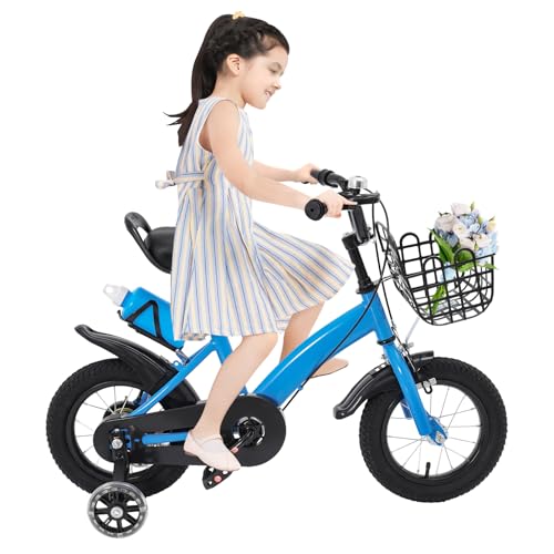 Chelngveo Fahrrad 12 Zoll, Kinderfahrrad Upgraded mit verstellbarem Sitz, Dualbremsen und Stützrädern, Trainingsfahrrad für Jungen & Mädchen, Höhenverstellbarer, Geeignet für Anfänger Fahrer (Blau)