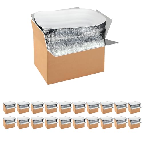 Image of 20 Pack Insulated Shipping Boxes with Aluminum Foil Liner,Thermal Insulation Cold Pack Shipping Boxes for Frozen, Reusable Styrofoam Cooler Box, Small Mailing Box, 12''x10''x7''