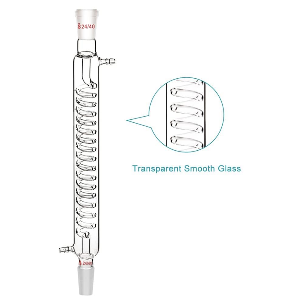 Condensatore in vetro borosilicato con raccordo 24/40, lunghezza giacca da 300 mm, tubo condensatore a serpentina, facile da installare