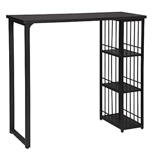 WOLTU Mesa de Bar Mesa de Bistro Mesa de Comedor con 3 Estantes, Estructura de Metal, MDF, 120x40x105cm (WxDxH) Negro BT26sz