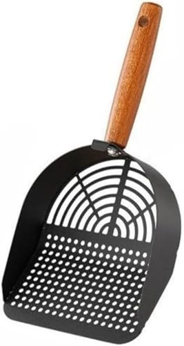 Ladfrol ステンレス猫砂シャベルペット掃除用品ステンレス大型猫砂シャベル猫砂シャベル長柄ステンレス ((2個)ブラック,丸穴猫用トイレスコップ)