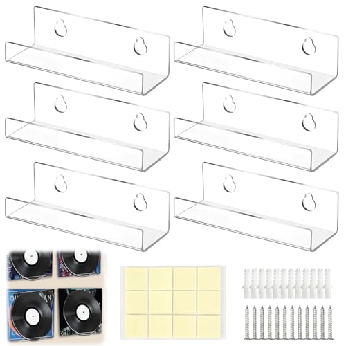 CYZBL 6 Stück Vinyl Schallplatten Regal Zwei Installationsmethoden Transparent Acryl Wall Mount Schallplatten Wandhalterung 4in 3cm*10cm Vinyl CD Halter Zur Platzierung Fotoalben Und Sammlungen
