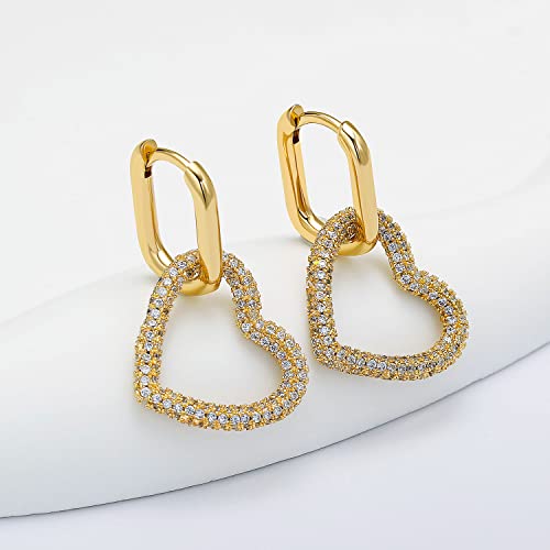 Heart Huggie Hoop Earrings 14K Gold Plated Earrings For Woman (Gold) #TOP4