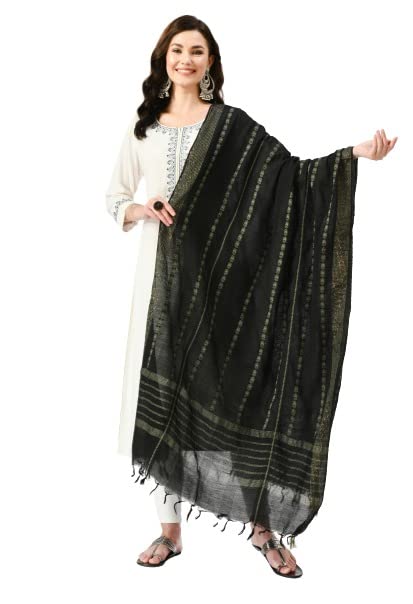 A R Silk Women's Black Cotton Gold Weaving Self Degine Regular Dupatta & Chunnis-picture-13