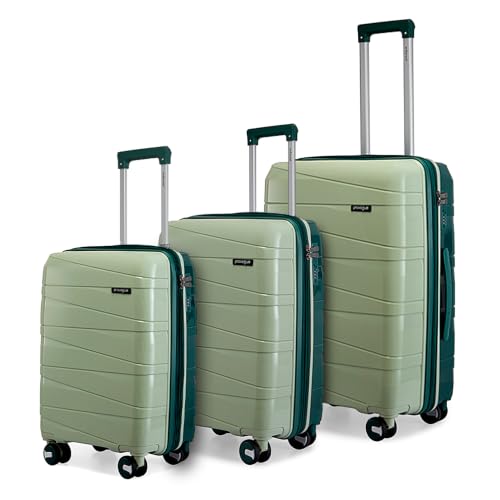 Provogue Azure Hard-Sided PP Set of 3 Luggage Suitcase | Expandable Space with 8 Wheels Trolley Bags for Travel | Lightweight with Combination Lock | 5 Year Warranty (Laurel Green/Hunter Green)