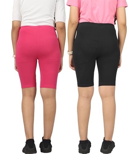 Image of KYDA Kids Girls's Stretchable Anti Bacterial Cycling Shorts, Yoga & Workout Gym Shorts (Pack of 2)