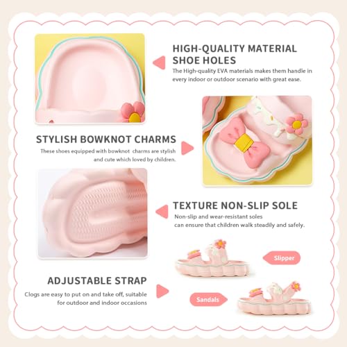 Casazoe Kids Girls EVA Sandals Princess Cute Bowknot Charms Garden Water Outdoor Beach Flats Slip-on Breathable Lightweight Indoor Shower Shoes3