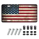 LoyaGour American Flag Front License Plate,Vanity Novelty Designs Decorative License Plates for Car and Truck,Aluminum Metal Car Patriotic Licence Plate Tags with Screws & Caps, 6 x 12 inch (Classic)