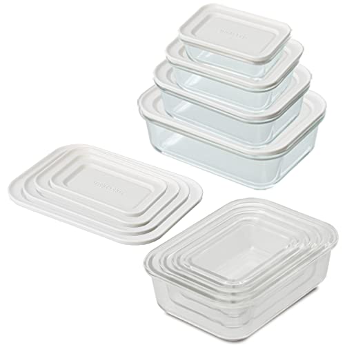 アイリスオーヤマ 耐熱ガラス容器 保存容器 8点セット スリム収納 冷凍 食洗機 電子レンジ オーブン 可能 TGS-8S ホワイト 1.5Lのサムネイル