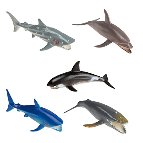 Idena 4320596 - Spielfigurenset mit 5 Meerestieren, aus Kunststoff, jeweils ca. 10 cm groß, Spielspaß für die Badewanne, den Sandkasten, im Kindergarten und Kinderzimmer