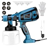 Pistola di Vernice, Pistola a Spruzzo per Verniciare Elettrica da 800W, 4 Ugelli in Rame con Capacità di 1400ML Verniciatore a Spruzzo a Batteria, Adatto per Pareti, Recinzioni, Legno e Soffitti(Blu)