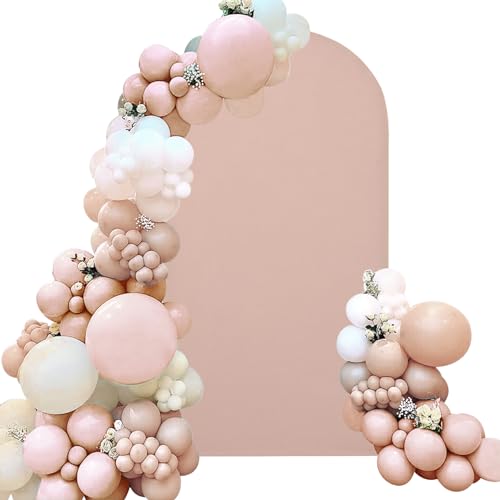 Spandex Fitted Wedding Arch Cover 6FT Cameo Brown Arch Backdrop Cover, Round Top Chiara Backdrop Stand Covers for Wedding Birthday Party Baby Shower Banquet Arch Decoration (Cameo Brown, 6FT)