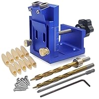 Pocket Hole Jig Kit 14 stuks boorhulp, schuin gat, positioneerder, pluggenboor voor houtbewerking, boren in hoeken, 6/8/10 mm, 15 graden hoekaandrijvingsadapter