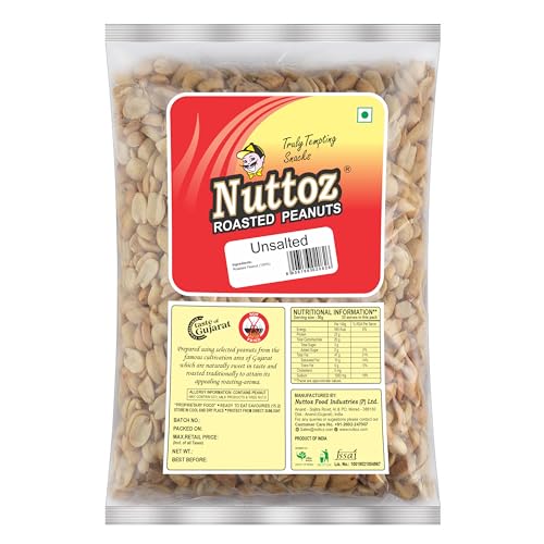 Image of Nuttoz Roasted Peanut Unsalted 1Kg Vacuum Pack | Horeca Pack | Jumbo Roasted Moongfali | Non Fried Ready to Eat Healthy Snack | Without Skin Whole and Split Peanut