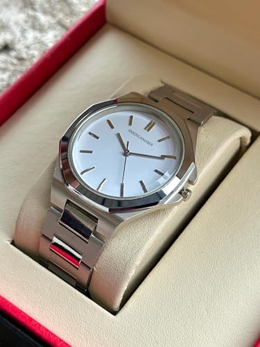 Image of AMERICANVIBER Dual Tone Stainless Steel Strap Men's Wrist Watches Classic Minimalist Bar Scale Dial Analog Wrist Watch for Men