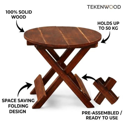 Image of Wooden Folding Table for Daily Use | Multipurpose, Portable & Space Saving Small Folding Table for Daily Use - Easy to Fold & Store (12 Inch Round)