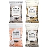 Artisanal Oven-Baked Pork Rinds & Pork Cracklings – Variety Pack – Maple Bacon, BBQ, Pink Himalayan Salt, Sea Salt & Pepper – 2.5 oz Bags (4-Pack)