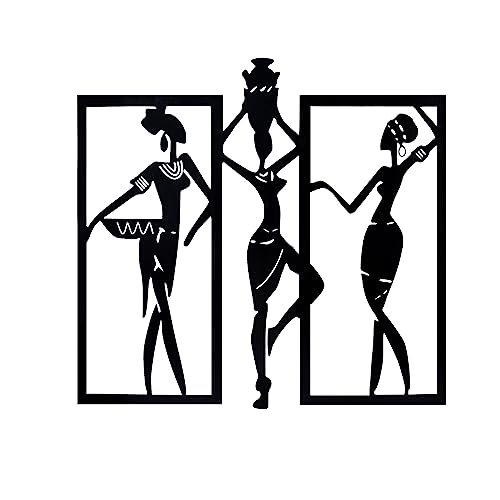 Image of METSY Metal Tribal Women Wall Art Black 64x69 cm for Home /Bedroom /Office /Hallways etc | Metal Wall Art | Wall Decor Items for decoration