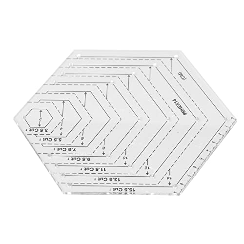 SIXRUN Plantilla de Acolchado Hexagonal DIY Regla Acrílica de Escala Transparente Hecha a Mano para Dibujar Herramientas de Costura de Corte para Pintura Artística 6,1 X 7,0 X 3,5 Pulgadas
