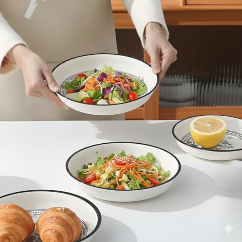 Image of Ceramic Dinner Plates Set of 4, 20.5 cm Black & White Floral Printed Plates, 4 cm Deep, Premium Tableware for Dining, Snacks, Desserts & Everyday Use (Black & White Floral, Pack of 4)