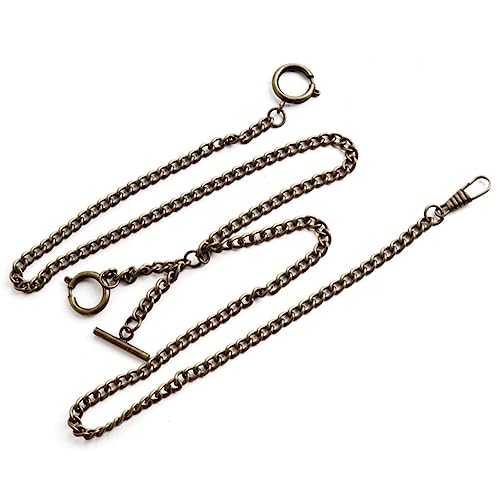 Vdaxvme Men Double Albert Chain Pocket Watch Curb Link Antique T-Bar Watch Chain for Pocket Watch Keys Pendants