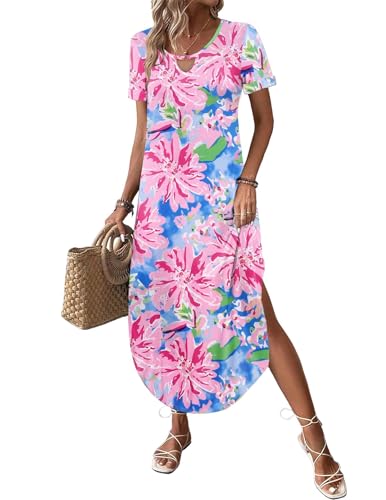 Image of Zeagoo Womens Maxi Summer Dress with Pockets Casual Short Sleeve Sundress Trendy 2026 Curve Hem Long Dress
