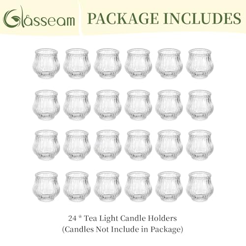 Glasseam Glass Tealight Candle Holder: Set of 24 Ribbed Clear Votive Candle Holders Bulk for Wedding Centerpiece Christmas Table Decorations Party by Glasseam - Image 7