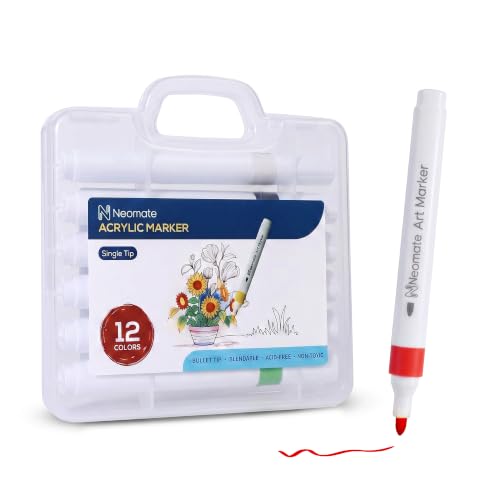 Image of Neomate 12 Pcs Single-Tip Acrylic Markers Set | Non-Toxic Art Supplies for Kids & Adults | Waterproof, Quick Dry | For Rock Painting, Canvas, Wood, Ceramic, Glass & DIY Crafts