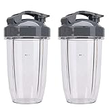 2 Pack 24oz Tall Cups with Flip Top To Go Lid, Nutribullet Replacement Containers with Lids...