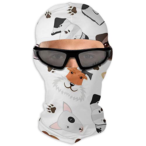 Winter Balaclava Ski Mask.-Mixed Breed Dog Set Paw Print White, Men & Women