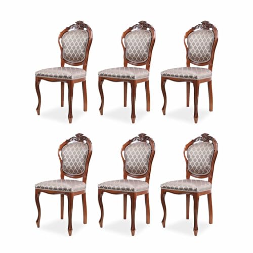 Casa Padrino Juego de 6 sillas de comedor barroco de lujo, con estampado gris/marrón, altura de 102 cm