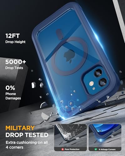 Image of Miracase Magnetic for iPhone 12 mini Case, [360 Full-Body Protection & Complete Camera Guard], Drop & Scratch-Resistant, Shockproof, Stylish Clear iPhone Case, iPhone 12 mini Cover, Blue