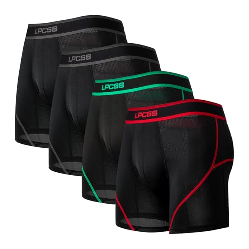 Men's Long Leg Boxer Briefs, Ice Silk Quick-Dry Mesh Underwear, Breathable Anti-Chafing Athletic for Running M911